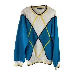 Vintage 80s 90's Jantzen Size Large Golf Argyle Pullover Grandpa Sweater